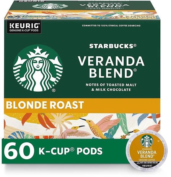 Starbucks K-Cup Coffee Pods, Blonde Roast Veranda Blend, 60 Pods Total