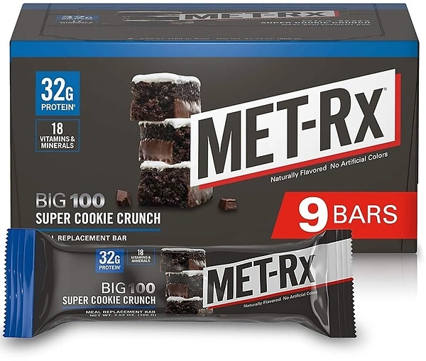MET-Rx Big 100 Protein Bar, Super Cookie Crunch, 32g Protein, 9 Bars