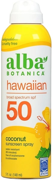 Alba Botanica SPF 50 Sunscreen Spray, Hawaiian Coconut, Water Resistant, 5 fl. oz.