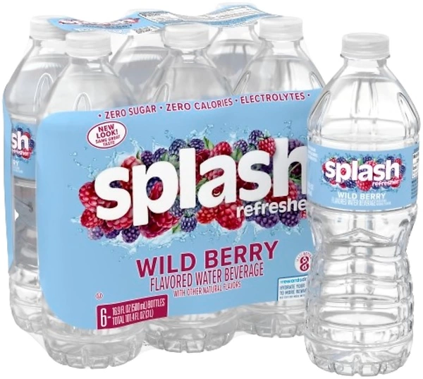 Splash Refresher Wild Berry Flavor Water Beverage 16.9 Fl Oz Plastic Bottle Pack of 6