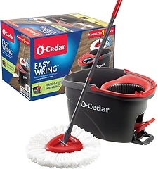 O-Cedar EasyWring Microfiber Spin Mop, Bucket Floor Cleaning System, Red/Gray