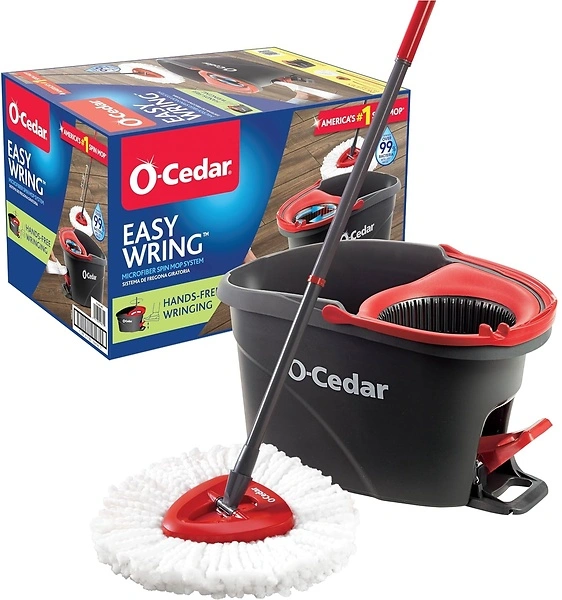 O-Cedar EasyWring Microfiber Spin Mop, Bucket Floor Cleaning System, Red/Gray