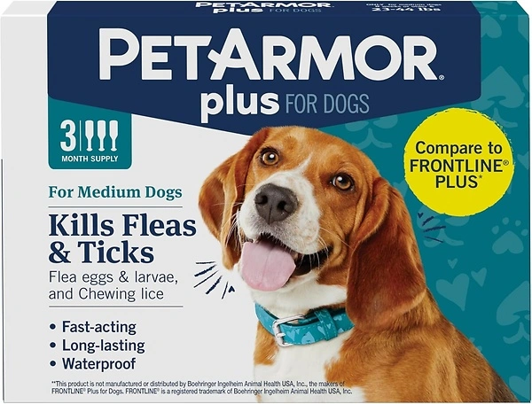 PetArmor Plus Flea and Tick Prevention for Dogs, 3 Doses, Medium Dogs (23-44 lbs)