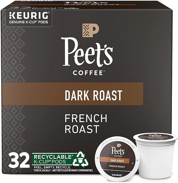 Peet's Coffee Dark Roast K-Cup Pods - French Roast, 32 Pods.