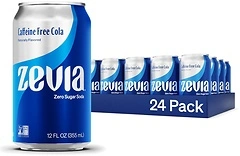 Zevia Zero Calorie Soda, Caffeine Free Cola, 12 oz Cans, Pack of 24