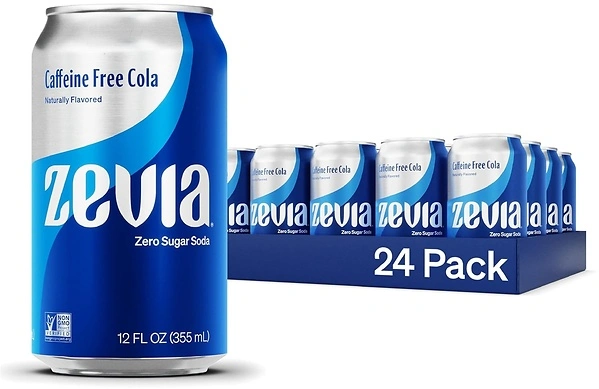 Zevia Zero Calorie Soda, Caffeine Free Cola, 12 oz Cans, Pack of 24