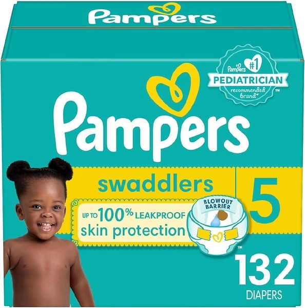 Pampers Swaddlers Diapers - Size 5, One Month Supply (132 Count), Ultra Soft Disposable Baby Diapers