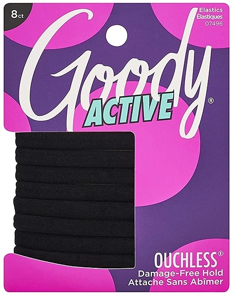 Goody Thick Hair Ties - Athletic Bands, 8 Count, Black, All Hair Types