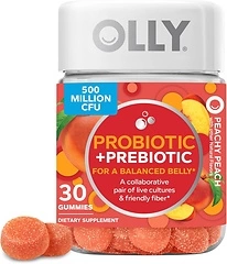 OLLY Probiotic + Prebiotic Gummy, Digestive Support, Peach, 30-Day Supply, 30 Count