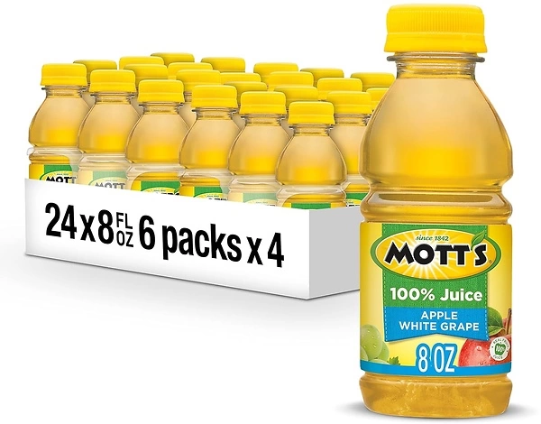Mott's 100 Apple White Grape Juice, 8 Fl Oz Bottles, 24 Count, No Added Sugar