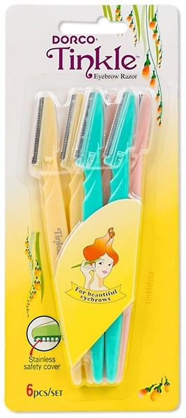 Dorco Tinkle Eyebrow Razors, 6-Razor Dermaplane Set, Precision Trimmer