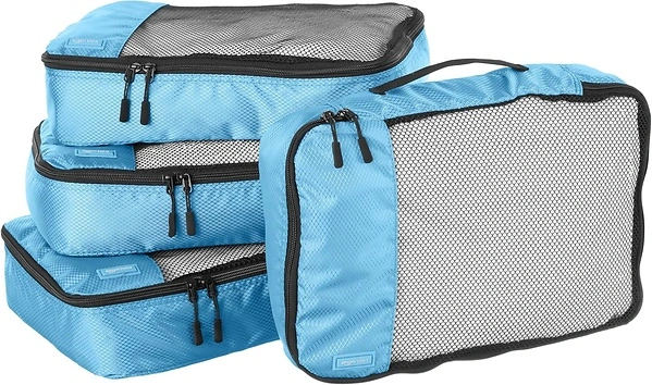 Amazon Basics Medium Packing Cubes for Travel, 4-Piece Set, Sky Blue