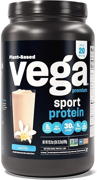 Vega Premium Sport Protein Powder, Vanilla, Plant-Based, NSF Certified, 29.2 oz