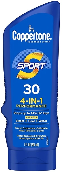Coppertone SPORT Sunscreen SPF 30 Lotion, Water Resistant, 7 Fl Oz