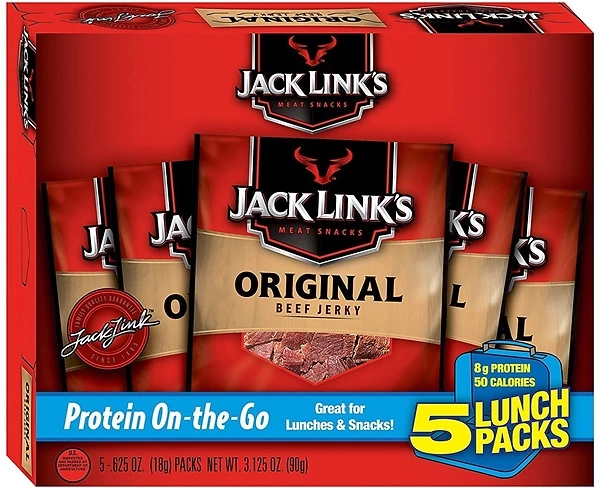 Jack Link's Beef Jerky 5 Count Multipack, Original, 5 Bags, 0.625 oz. Each