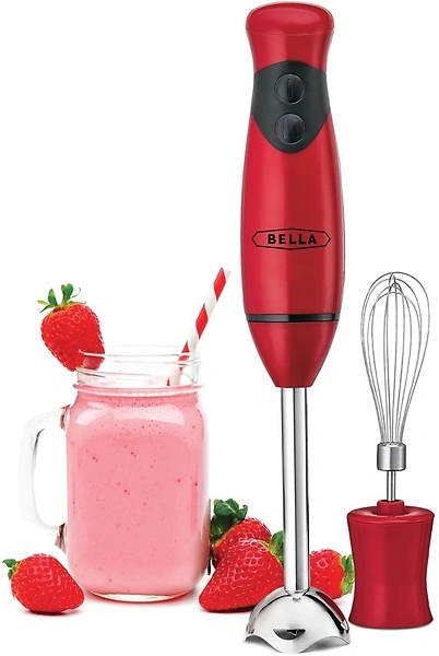 BELLA 2-Speed Hand Immersion Blender with Whisk Attachment, 250 Watt, Red