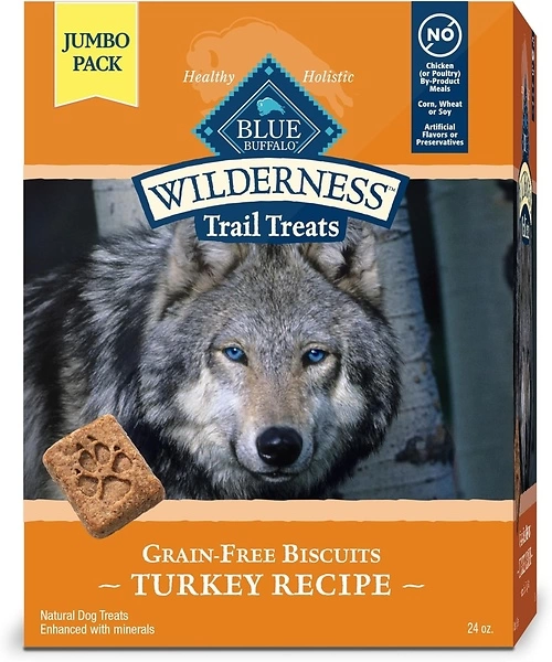Blue Buffalo Wilderness Trail Treats, High Protein Turkey Dog Biscuits, 24-oz Bag