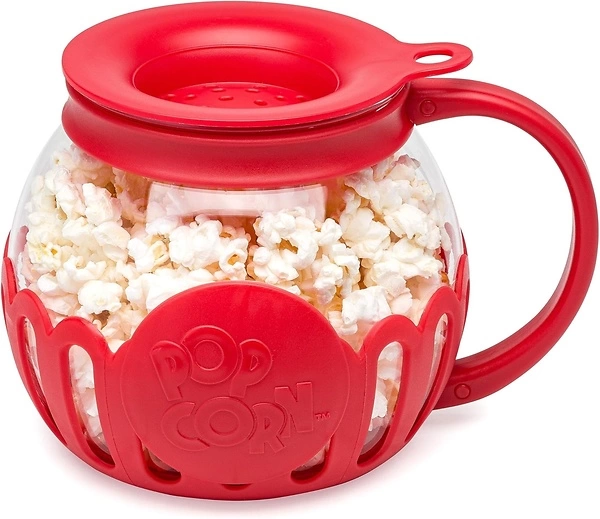 Ecolution Micro-Pop Microwave Popcorn Popper with Glass, 3-in-1 Lid, 1.5-Quart, Red