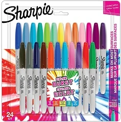 Sharpie Color Burst Permanent Markers, Fine Point, Assorted, 24 Pack