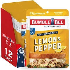 Bumble Bee Lemon & Pepper Seasoned Tuna, 2.5 oz Pouches, 12 Pack - 17g Protein