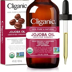 Cliganic Organic Jojoba Oil, 100% Pure, 4oz - Face, Hair, Skin & Nails Moisturizer