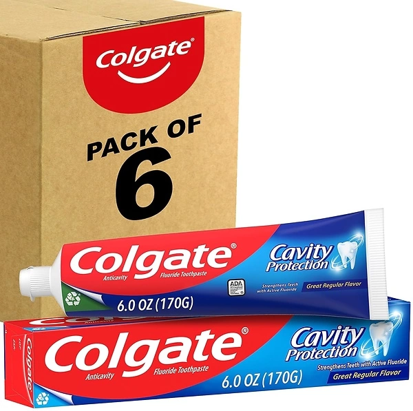 Colgate Cavity Protection Toothpaste with Fluoride, Regular Flavor, 6 Ounce, 6 Pack