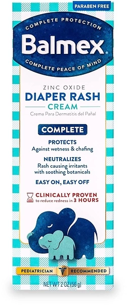 Balmex Complete Protection Baby Diaper Rash Cream with Zinc Oxide + Soothing Botanicals, 2 Ounce