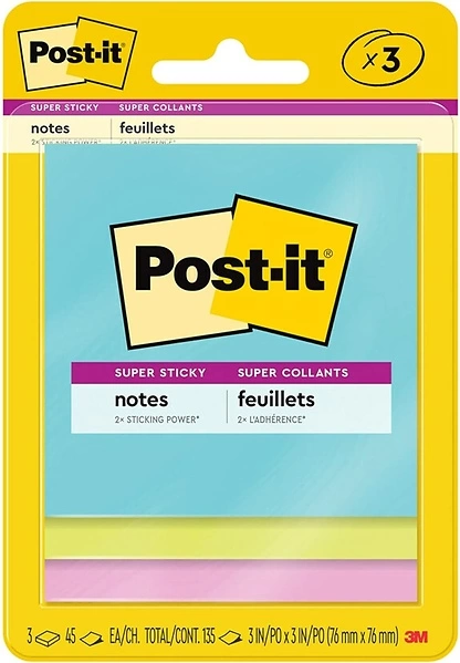 Post-it Super Sticky Notes, 3 x 3 in, 3 Pads, Supernova Neons Collection