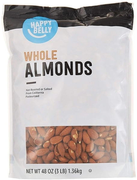 Amazon Brand - Happy Belly Whole Raw Almonds, 48 ounce