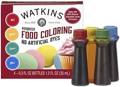 Watkins Assorted Food Coloring, Red, Yellow, Green, Blue, 4 Bottles, 4 Count