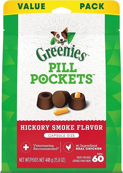 GREENIES PILL POCKETS Dog Treats, Hickory Smoke Flavor, 60 Treats, 15.8 oz.