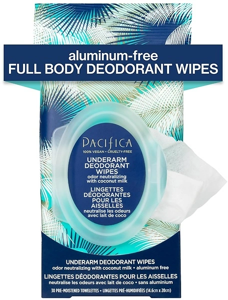 Pacifica Deodorant Wipes - Coconut Milk, Aluminum-Free, Clean Vegan, 30 Count