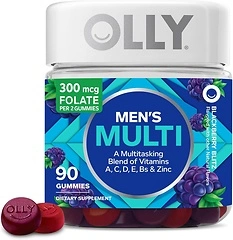 OLLY Men's Multivitamin Gummy, Vitamins A, C, D, E, B, Zinc, 90 Count