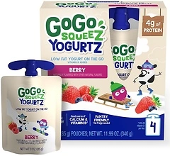 GoGo squeeZ yogurtZ Berry, 3 oz (Pack of 4), Kids Snacks Made from Real Yogurt and Fruit, Pantry Friendly, No Fridge Needed, Gluten Free and Nut Free,...