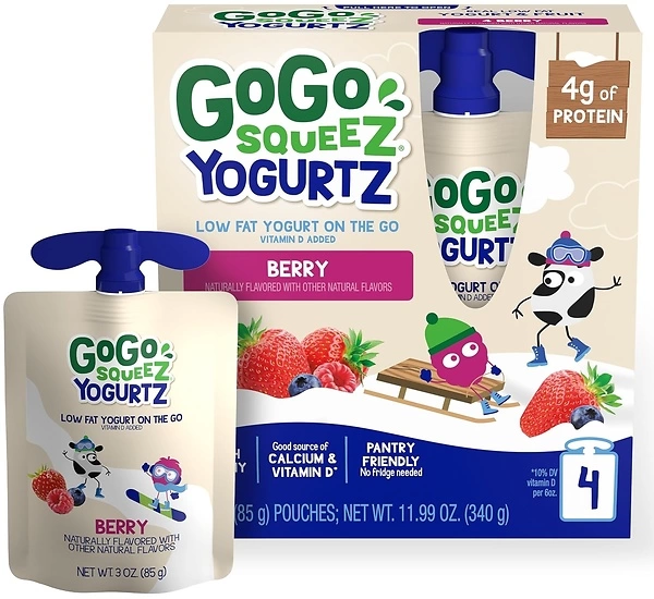 GoGo squeeZ yogurtZ Berry, 3 oz (Pack of 4), Kids Snacks Made from Real Yogurt and Fruit, Pantry Friendly, No Fridge Needed, Gluten Free and Nut Free,...