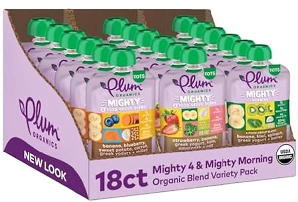 Plum Organics Mighty 4 Toddler Food Pouch, 4 oz, 18-Pack, Fruit & Vegetable Blend