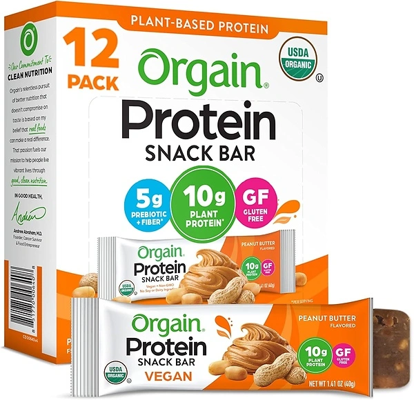 Orgain Organic Vegan Protein Bars, Peanut Butter - 10g Plant Based Protein, Low Calorie Healthy Snacks, No Lactose or Soy Ingredients, Gluten Free, No...