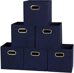 Household Essentials Foldable Fabric Storage Bins, Set of 6, Navy Blue