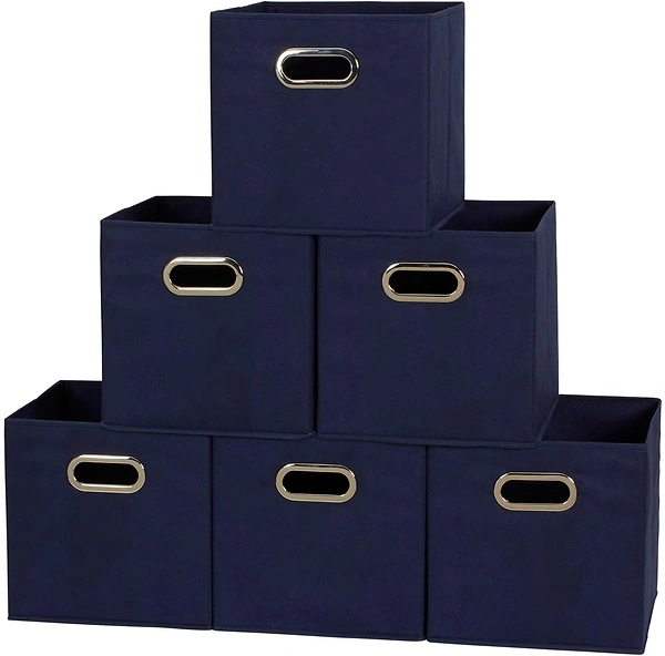 Household Essentials Foldable Fabric Storage Bins, Set of 6, Navy Blue