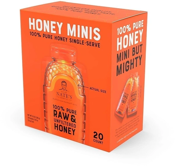 Nate's Honey Minis - 100% Pure, Raw & Unfiltered Honey, 0.49oz Packets, 20ct box