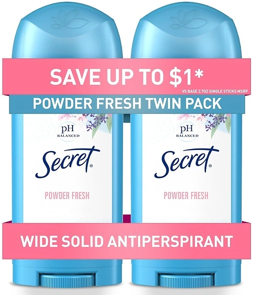 Secret Antiperspirant and Deodorant for Women, 24hr Protection, Powder Fresh, 2 Pack