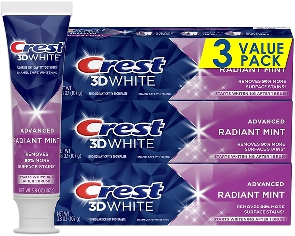 Crest 3D White Toothpaste Radiant Mint, 3.8 Oz (Pack of 3)