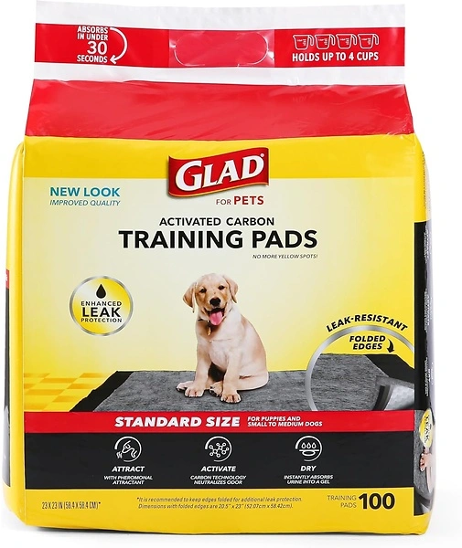 Glad for Pets Black Charcoal Puppy Pads, 23" x 23", 100 Count, Absorb & Neutralize