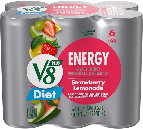 V8 +Energy Diet Strawberry Lemonade Juice Energy Drink, 8 fl oz Can (6 Pack)