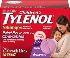 Children's Tylenol Chewables, 160 mg Acetaminophen, Grape Flavor, 24 ct