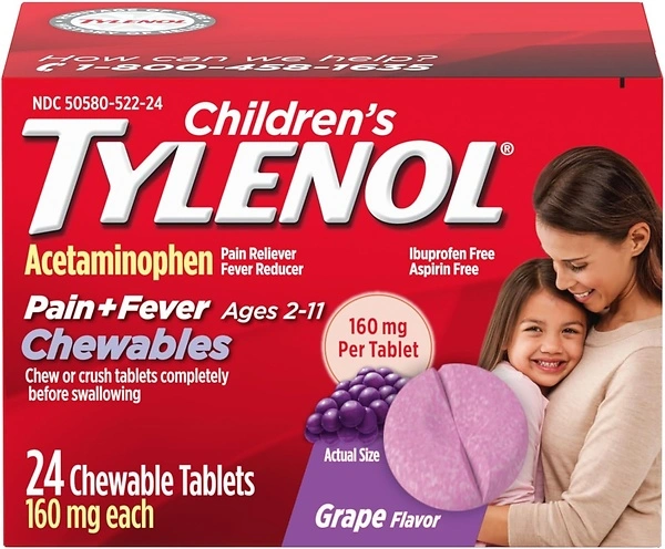 Children's Tylenol Chewables, 160 mg Acetaminophen, Grape Flavor, 24 ct