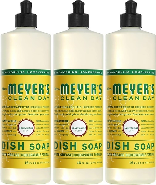 MRS. MEYER'S CLEAN DAY Liquid Dish Soap, Honeysuckle, 16 fl. oz, Pack of 3