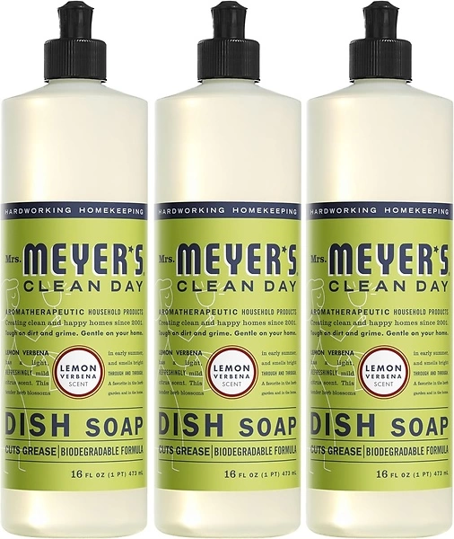 MRS. MEYER'S CLEAN DAY Liquid Dish Soap, Lemon Verbena, 16 fl. oz, Pack of 3