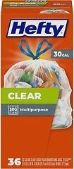 Hefty Clear Trash Bags, Clear, 30 Gallon, 36 Count