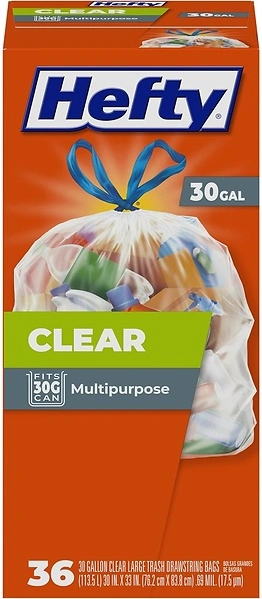 Hefty Clear Trash Bags, Clear, 30 Gallon, 36 Count